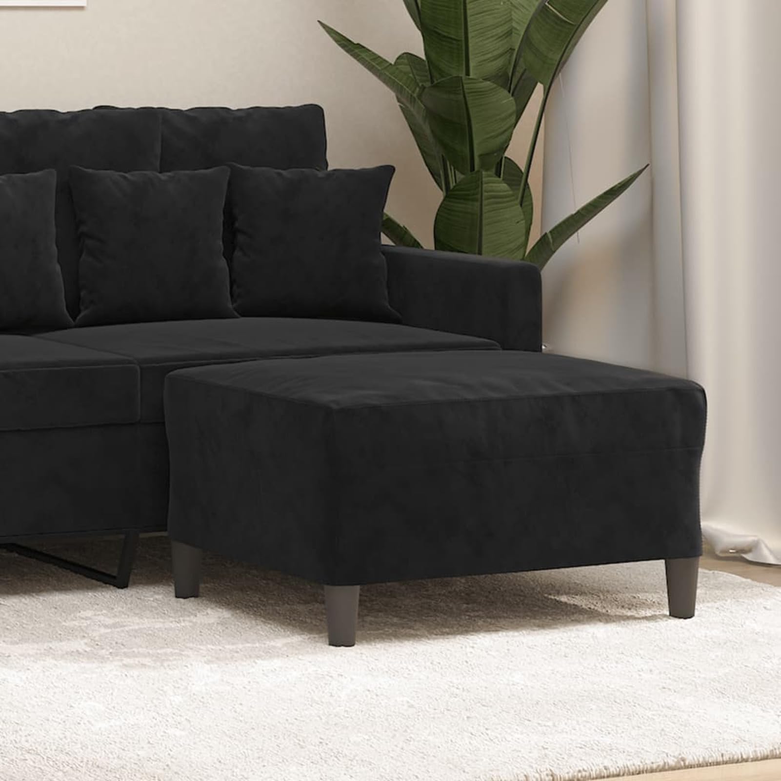 Gecheer Poggiapiedi Nero, per Riposo Gambe e Seduta aggiuntiva, 70x55x41 cm, Velluto 100% Poliestere con Struttura in Compensato, Imbottitura in gommapiuma, per Divano Poltrona Soggiorno Camera