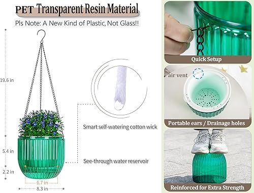 Miniatura 6 de Melphoe 1 paquete de macetas colgantes de riego automático para interiores, cesta colgante de 8.3 pulgadas para macetas colgantes al aire libre,