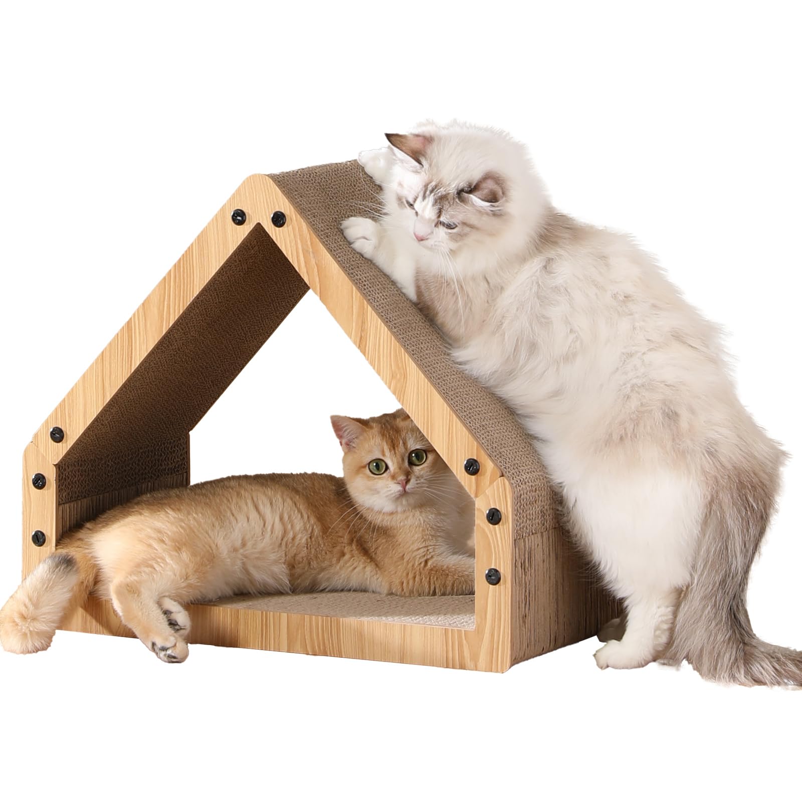 FUKUMARU Kratzbrett Katzen, Extralange 42 cm Hausform Kratzpappe für Katzen, Cat Scratching Board aus widerstandsfähig Wellpapier, Groß