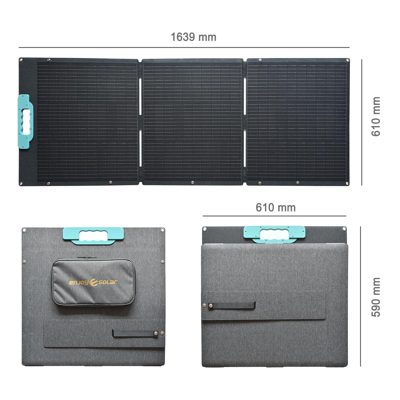 enjoy solar® panneau solaire pliable Helios 150W 12V, cellules photovoltaïques 182mm avec technologie 10 busbars – idéal pour camping-car, installations de balcon, abris de jardin, bateaux et camping