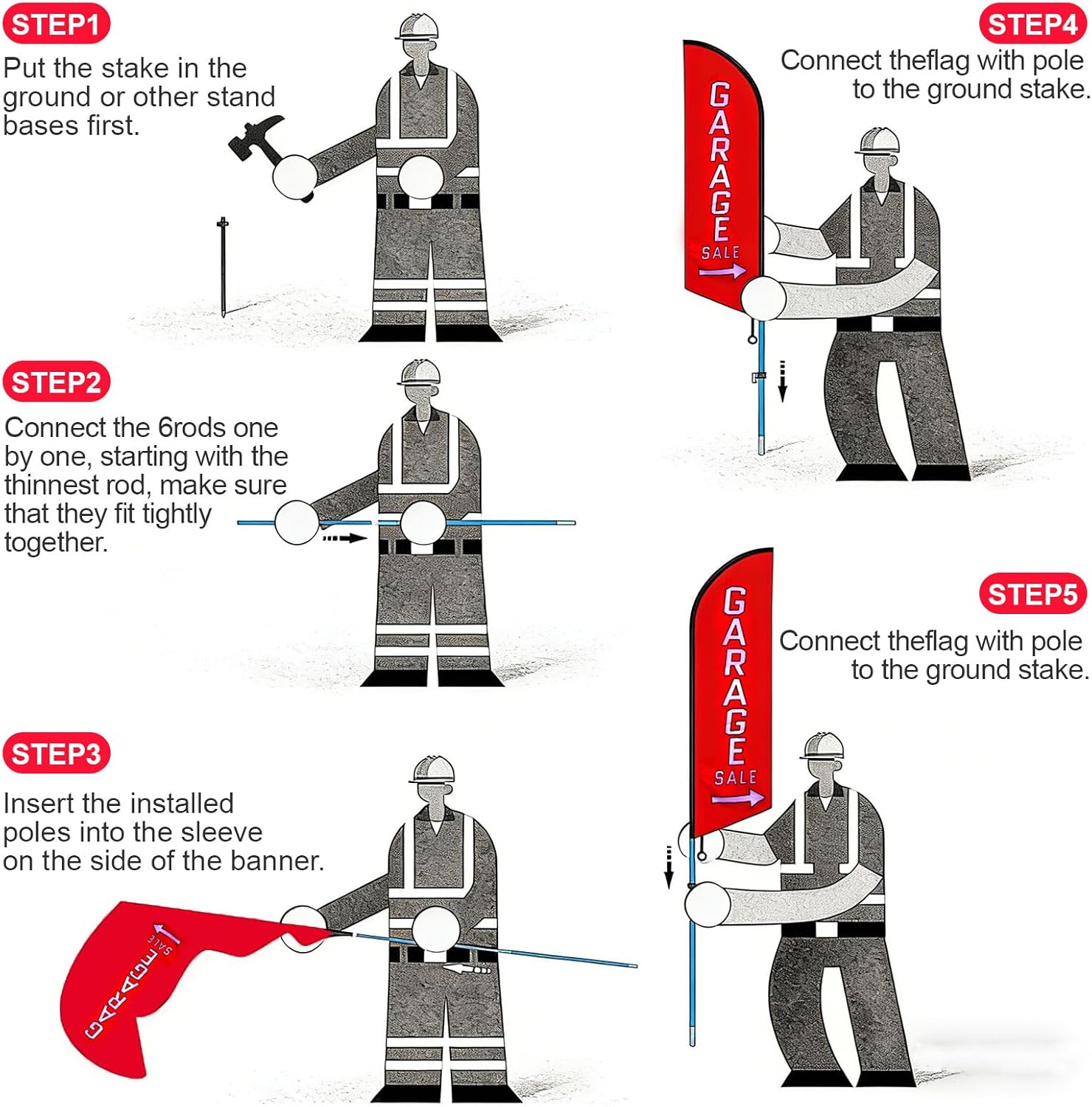 Garage Sale Signs, Feather Flag for Sale Sign Car Garages Sign Sale Banner with Stakes for Outside Garage Sale Supplies, Advertising Flags Garages Banner Custom Feather Flag with Pole Kit