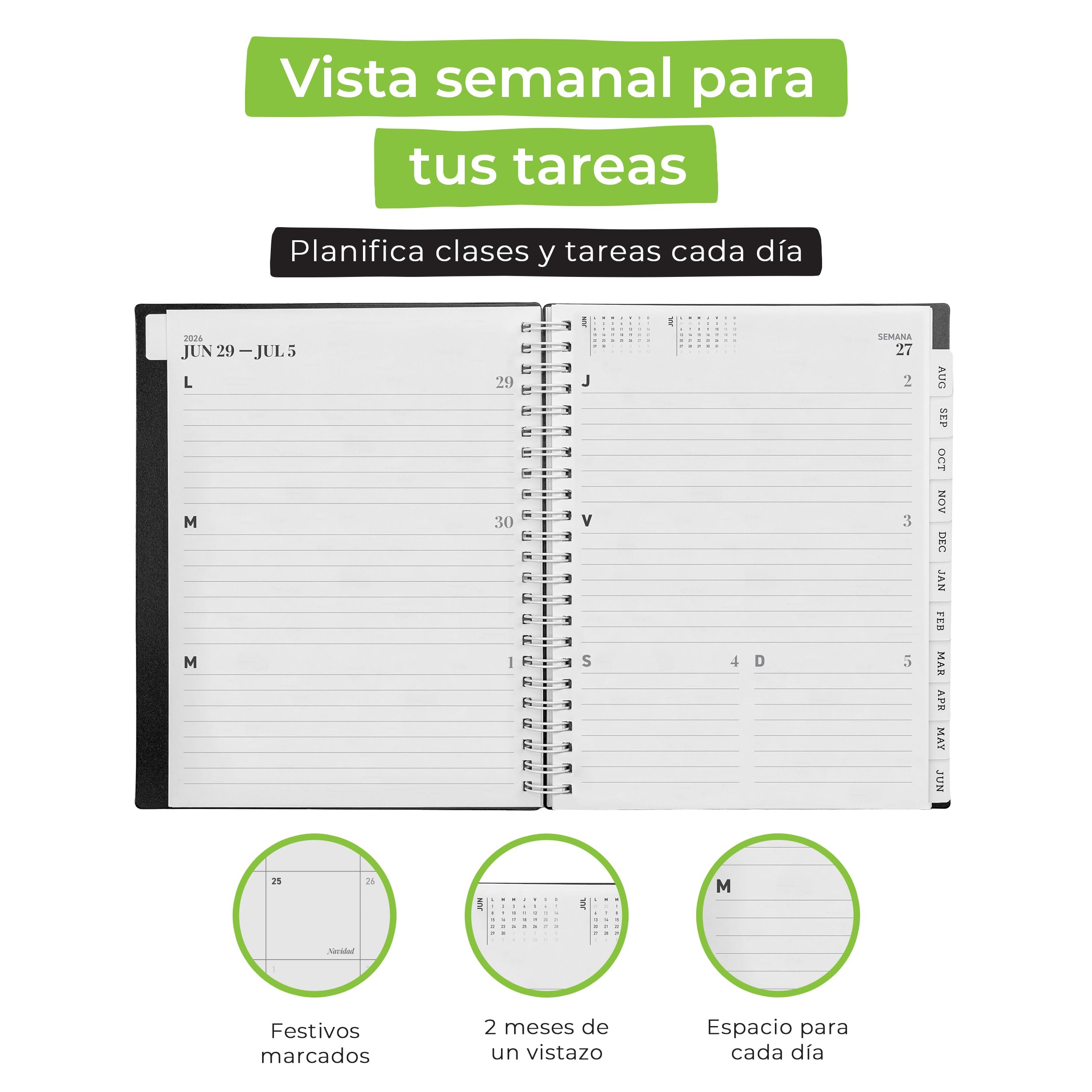 WallDeca Planificador Académico 2026–2027, Agenda Diaria, Semanal y Mensual, Julio 2026–Junio 2027, Páginas de Notas, Doble Espiral, 20 × 15 cm (en Español)