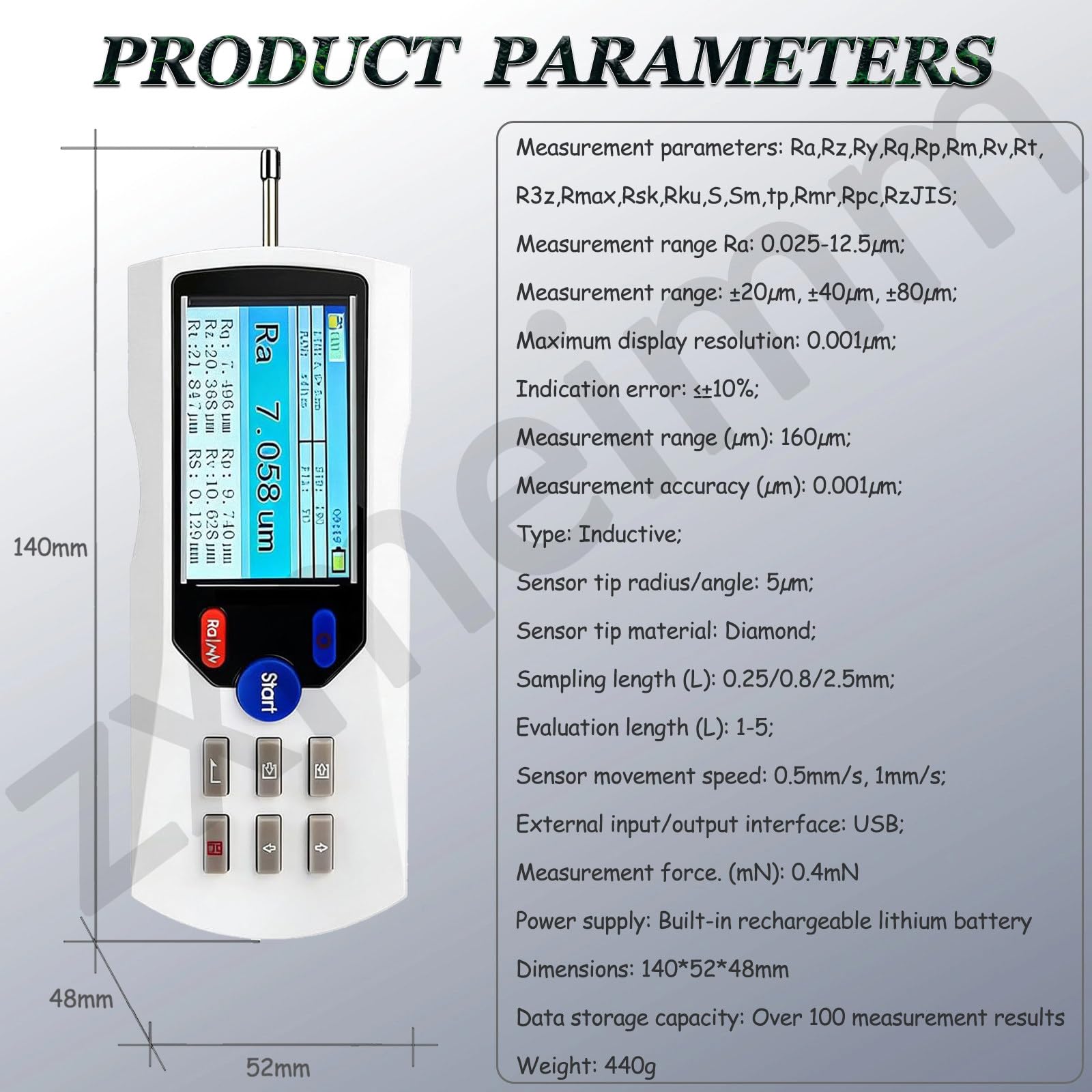 Misuratore digitale per rugosità, strumento di misurazione della superficie ad alta precisione per controllo qualità, design portatile, facile da usare, letture accurate per applicazioni industriali
