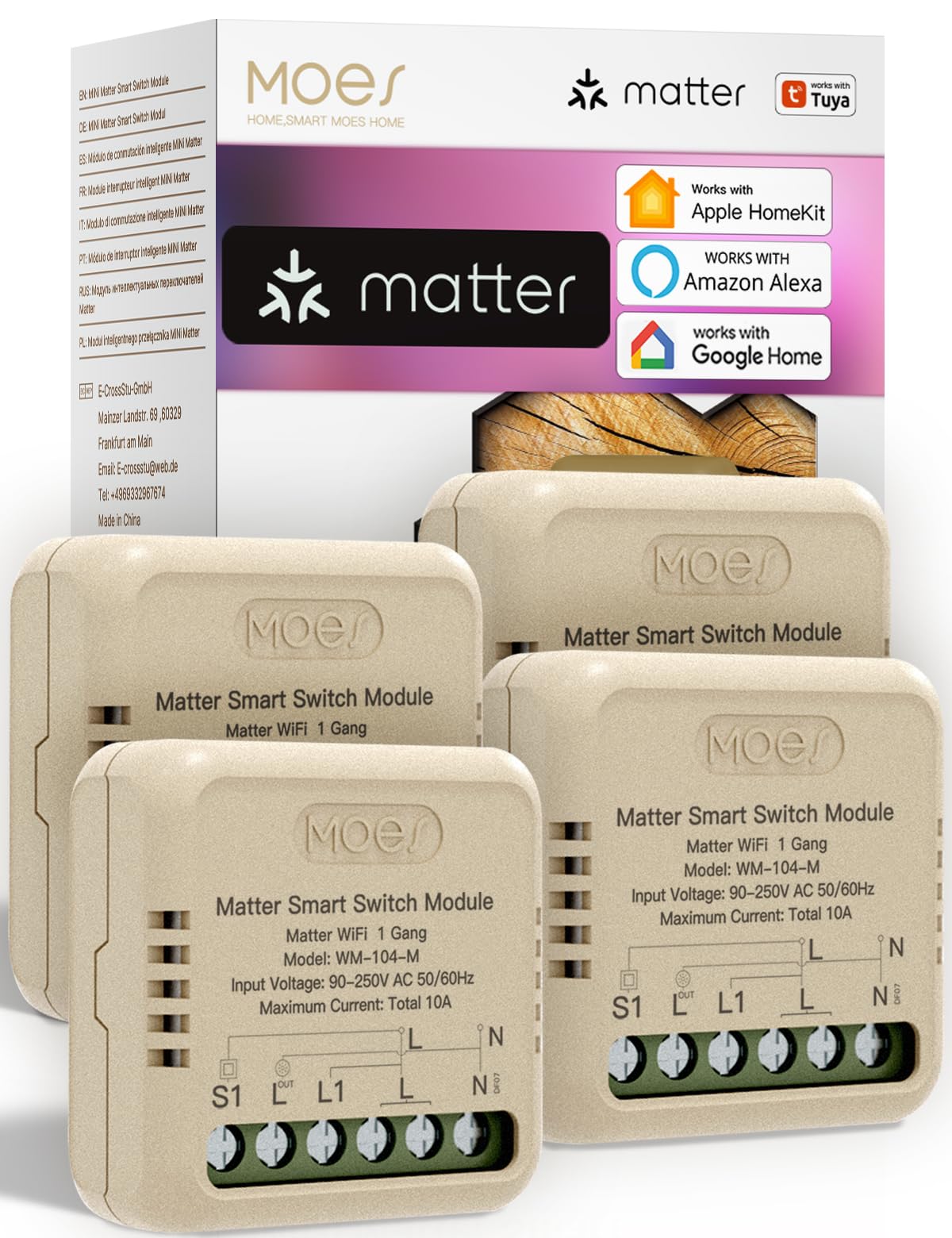 MOES Interruptor Inteligente, Matter WiFi | Módulo DIY para Interruptor Inteligente, Requiere Línea Neutra, Programación de Encendido/Apagado, Compatible, Alexa/Apple