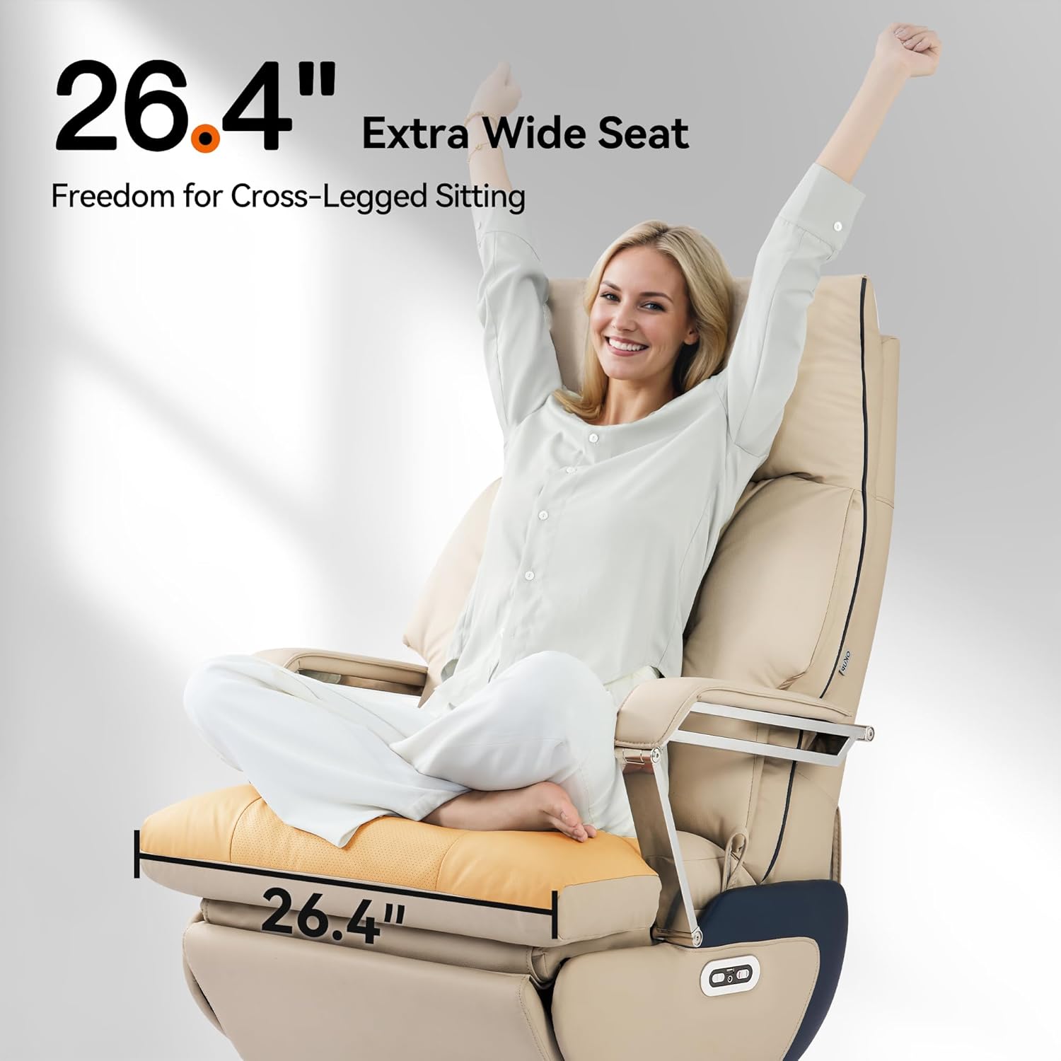 OKUP M80A Dual Motor Electric Executive Office Chair with Footrest, Comfortable Reclining Office Chair Wide Seat, Big and Tall Ergonomic Leather Home Office Desk Chair (Beige,No Massage)