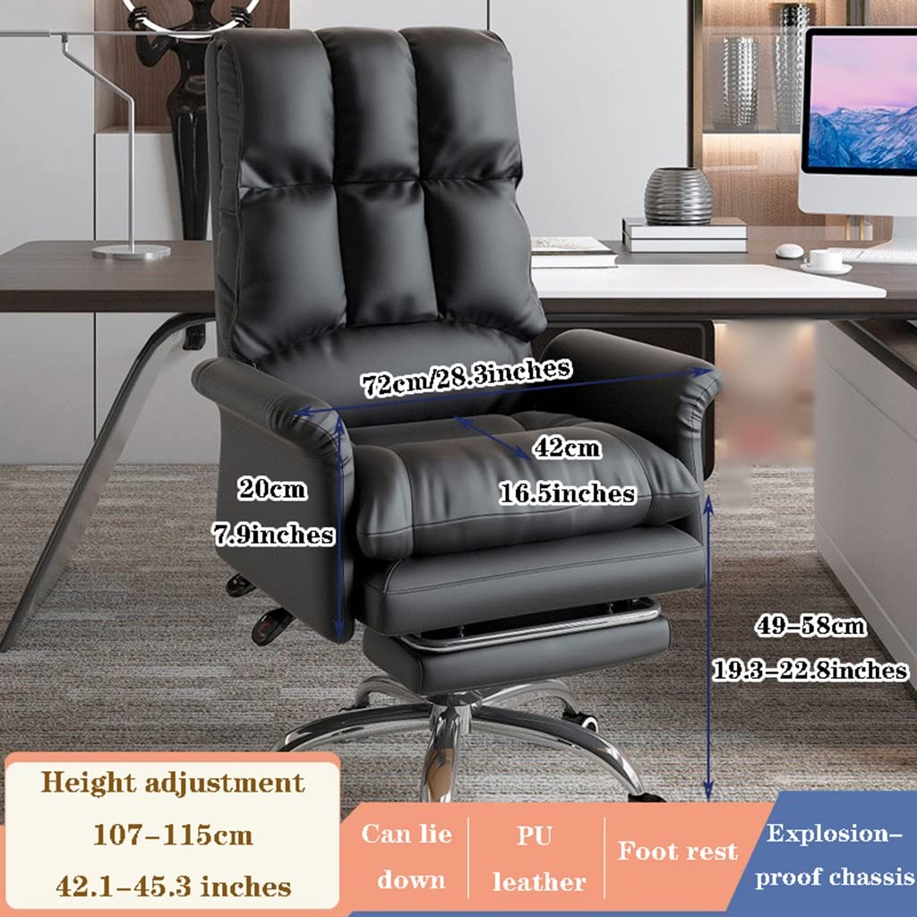 Ergonomiczne, biurowe, rozkładane krzesło komputerowe z kółkami i podnóżkiem, wygodne podnoszenie, fotel kierowniczy z poduszką lateksową, nośność do 150 kg, czarny, 107, 115 cm