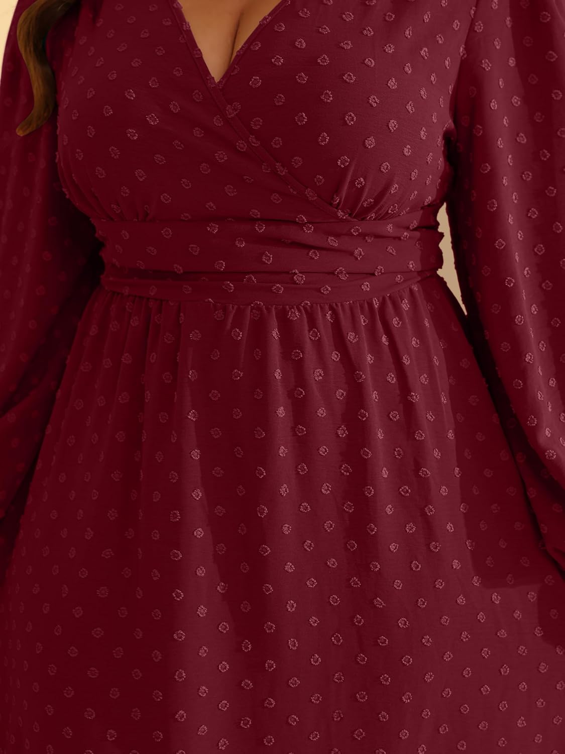 RWJ Women's Plus Size Fall Wedding Guest Dress V Neck Swiss Dot Long Sleeve image 2