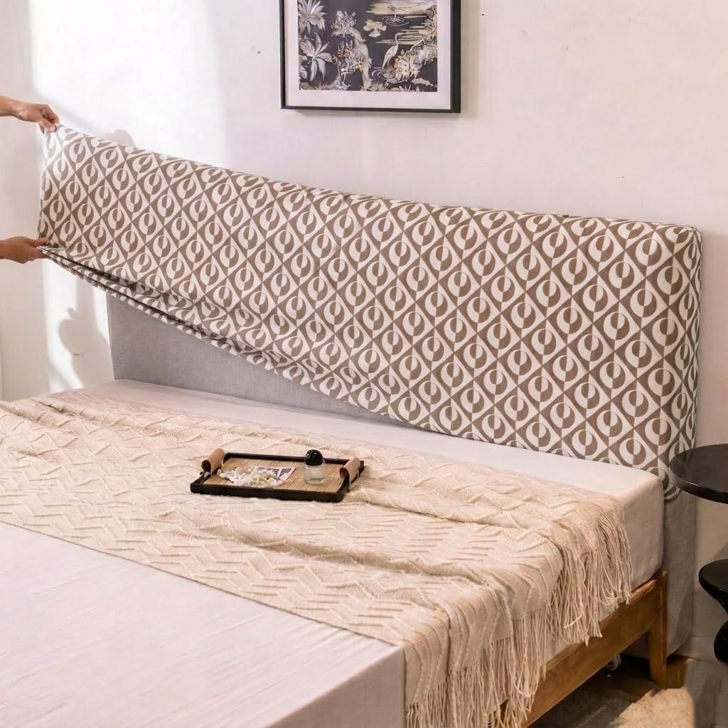 HOMETHREADS Stretchable Lycra/Velvet Headboard Cover | Soft, Dust-Proof & Wrinkle-Resistant Bed Back Protector | Fits Leather, Wooden & Fabric Bedsides | for 6ft to 6.5ft Beds (Brown, 178x65Cm)-image-22
