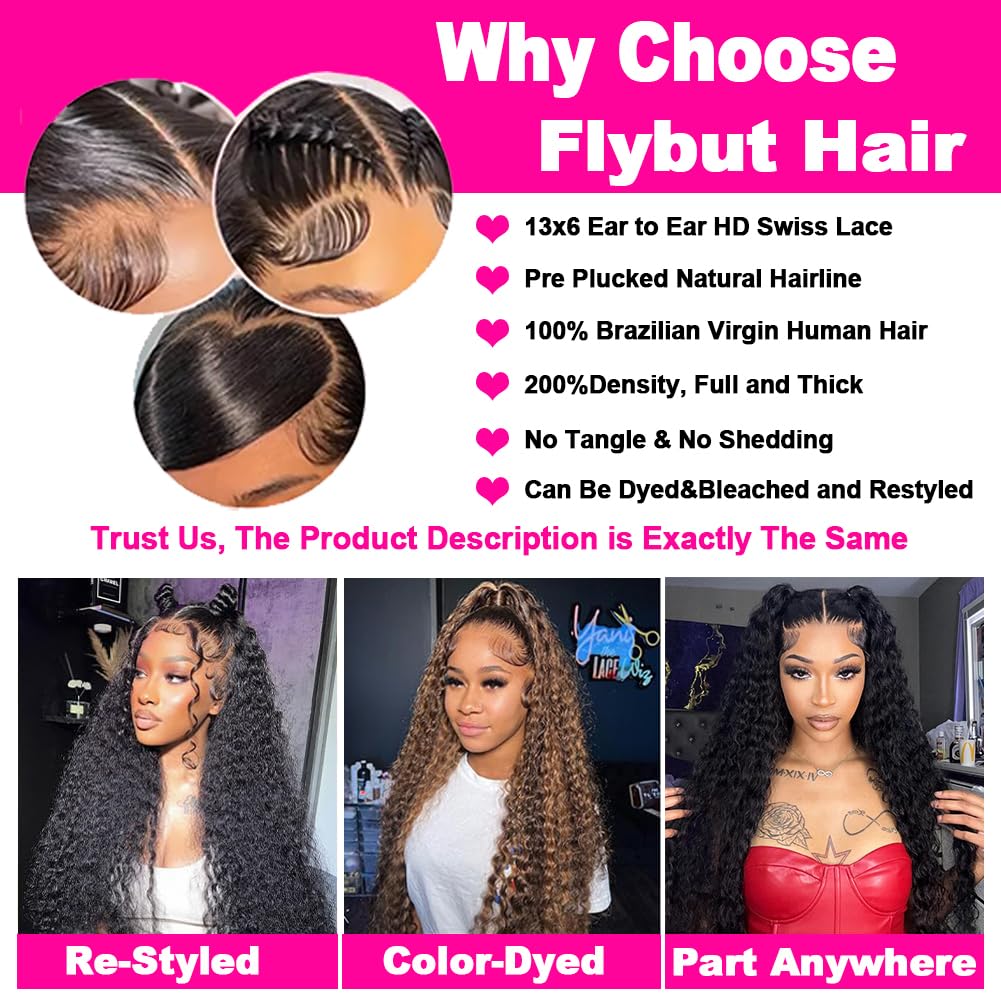 30 Inch 13x6 Deep Wave Lace Front Wigs Human Hair 200 Density 13x6 HD Lace Front Wigs Human Hair Pre Plucked Glueless Wigs Human Hair Deep Curly Lace Front Wigs Human Hair For Women Natural Color