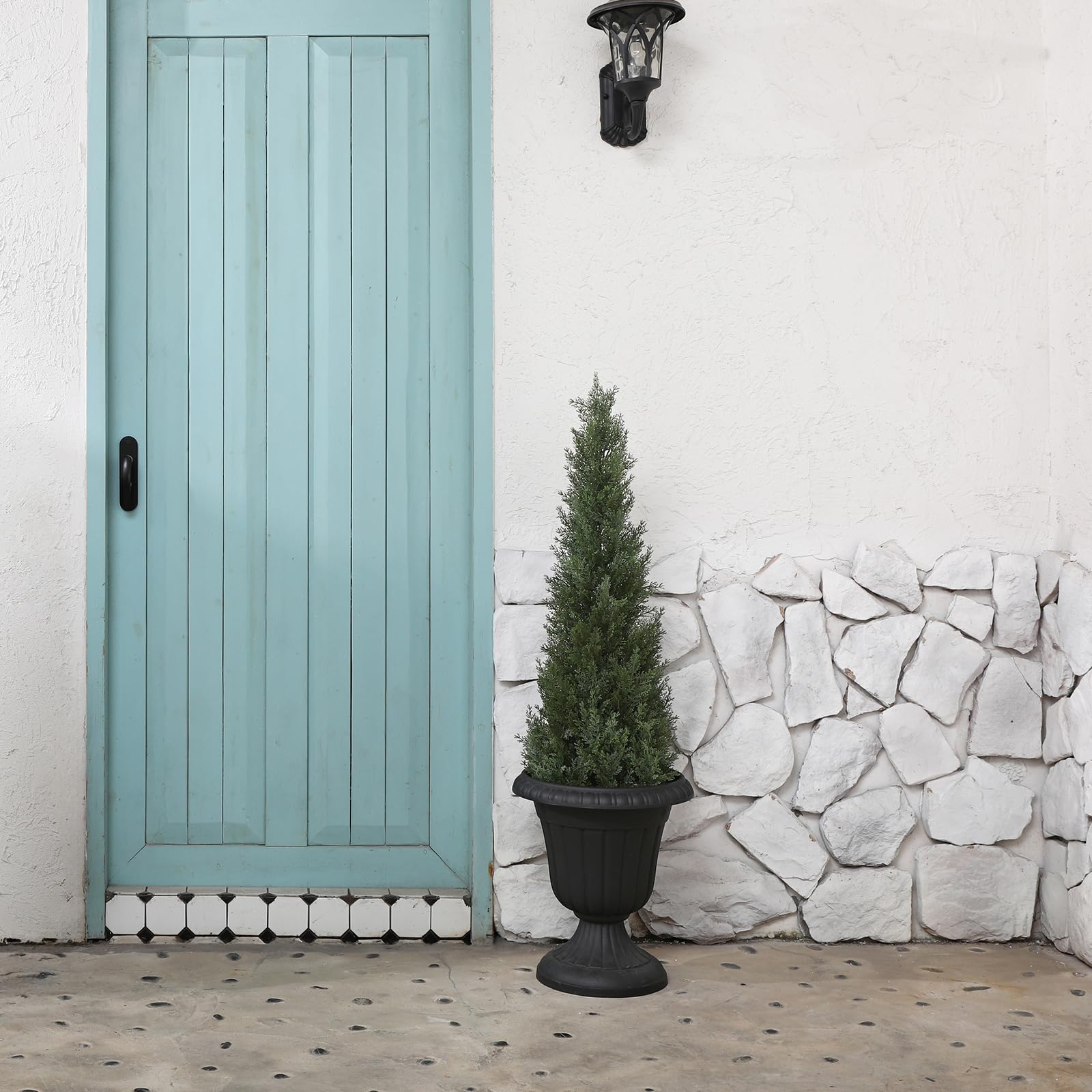 Lot de 1 arbre topiaire artificiel de 1,2 m pour extérieur, cyprès artificiel en pot avec lumières, fausses plantes persistantes pour décoration de porche