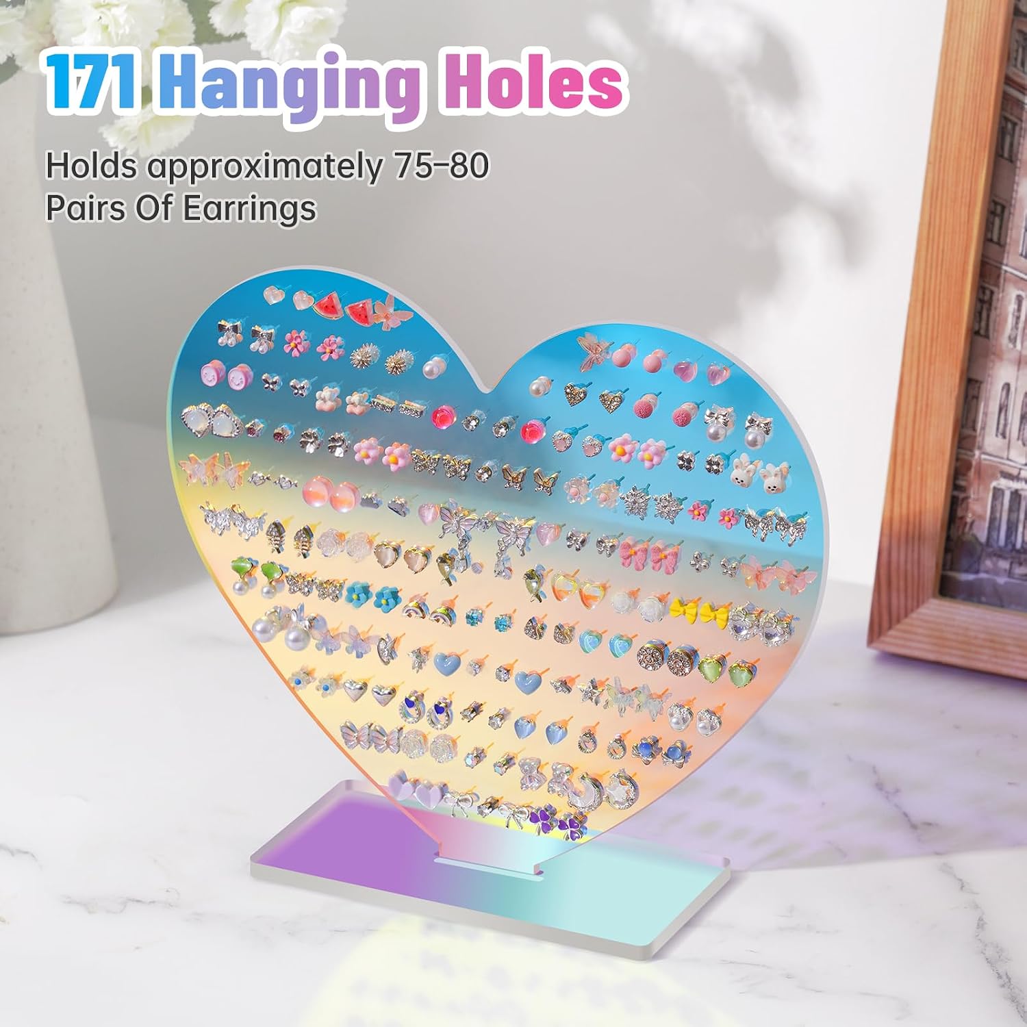 NiHome Heart-Shaped Acrylic Earring Holder Stand for Studs & Dangles image 2