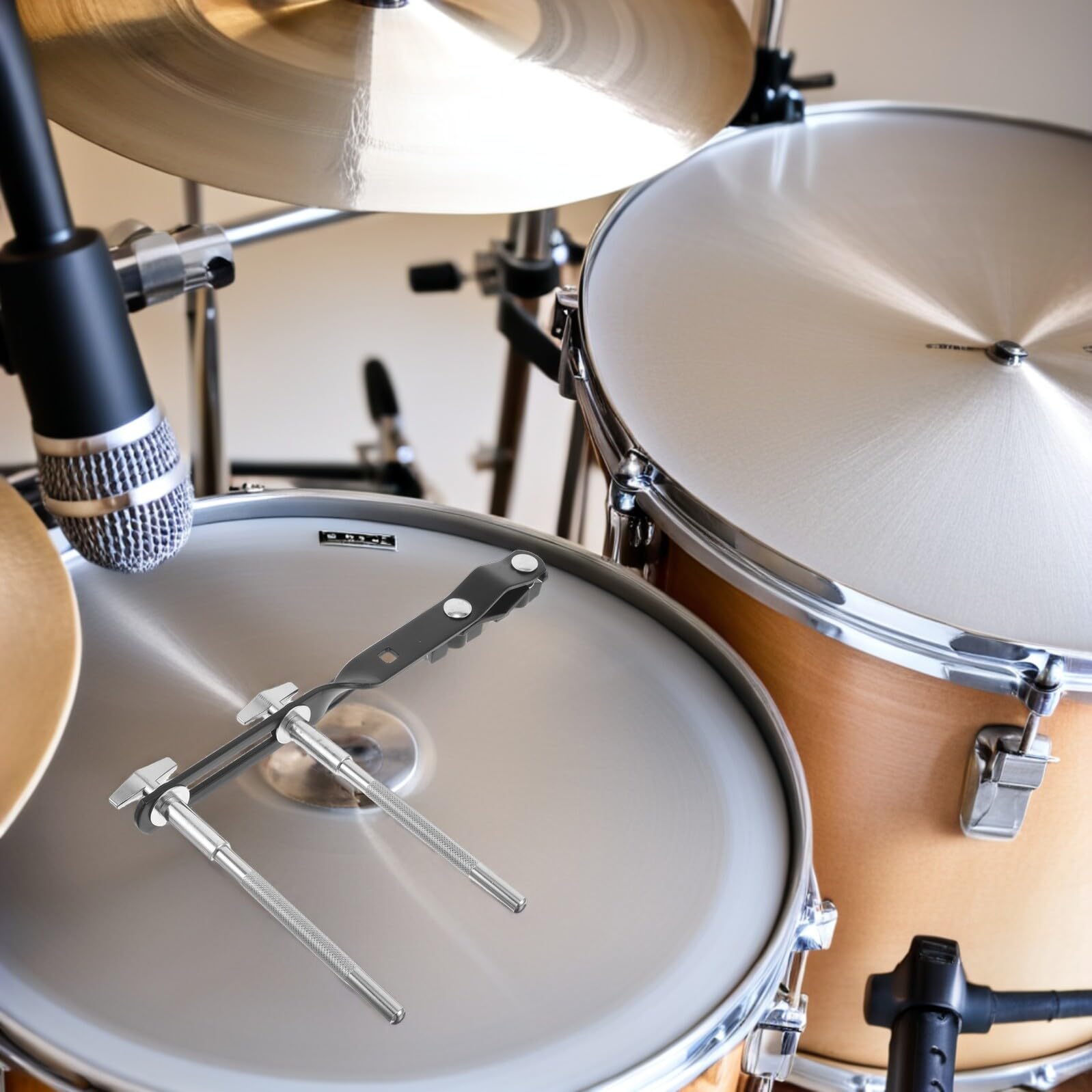 Abaodam Soporte de Cencerro con Doble Barra Ajustable para Rack de Batería y Escenario, Accesorio de Percusión en Metal