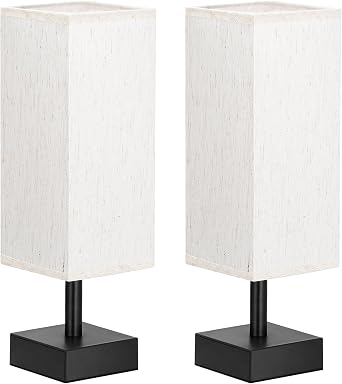 aooshine Small Bedside Lamps Set of 2 - Cream Fabric Shade Bedroom Lamps