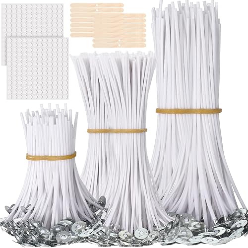 Newwiee Juego de 1000 mechas de vela con 300 calcomanías de mecha de vela y 30 soportes de mecha de vela de madera para suministros de fabricación