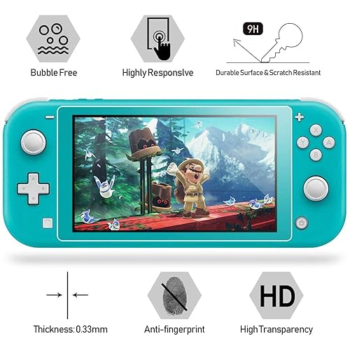 Vista 2 de daydayup Paquete de 4 protectores de pantalla de vidrio templado para Nintendo Switch Lite, 0.012 in de grosor, dureza 9H, transparente