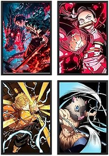 Anime Poster De-mon Nezuko Tanjirou Slayer Zenitsu Poster A Set of 4 Canvas Posters Room Aesthetic Festival Gift Family Be...