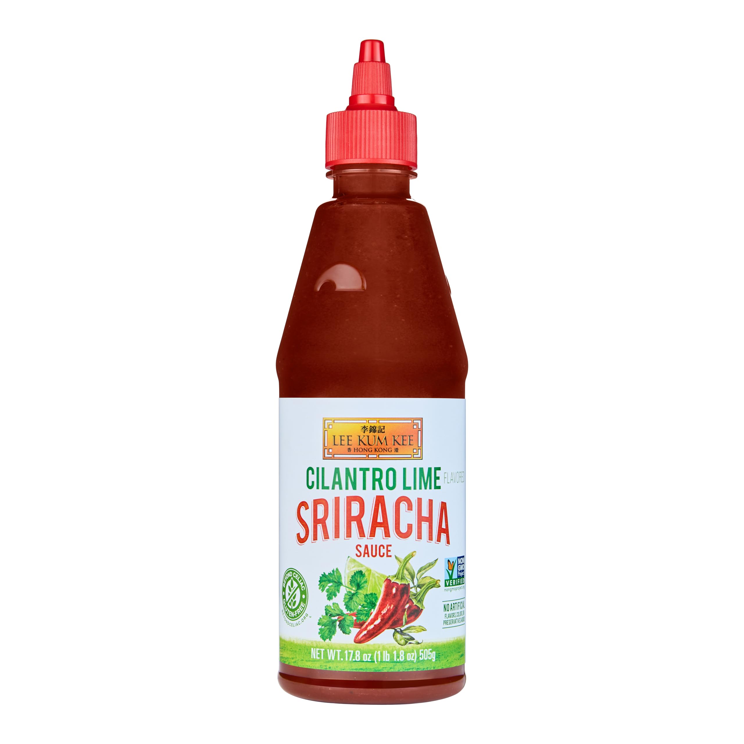 Lee Kum Kee Lime Cilantro Flavored Sriracha (17.8 oz - 1 Pack) Gluten Free | Spicy, Tangy & Refreshing Flavor | Perfect for Grilling, Stir-Frying, Drizzling, Dipping, Marinades, Pho, BBQs, & Tacos