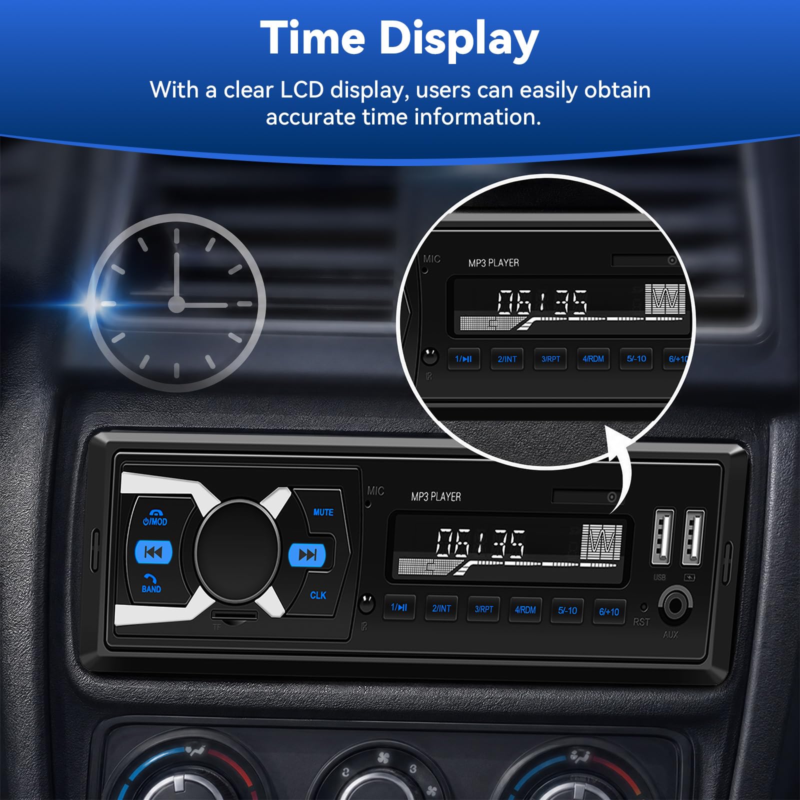SIXTOP DAB Autoradio con sistema vivavoce Bluetooth, autoradio 1DIN con radio FM/display orologio LCD, lettore MP3