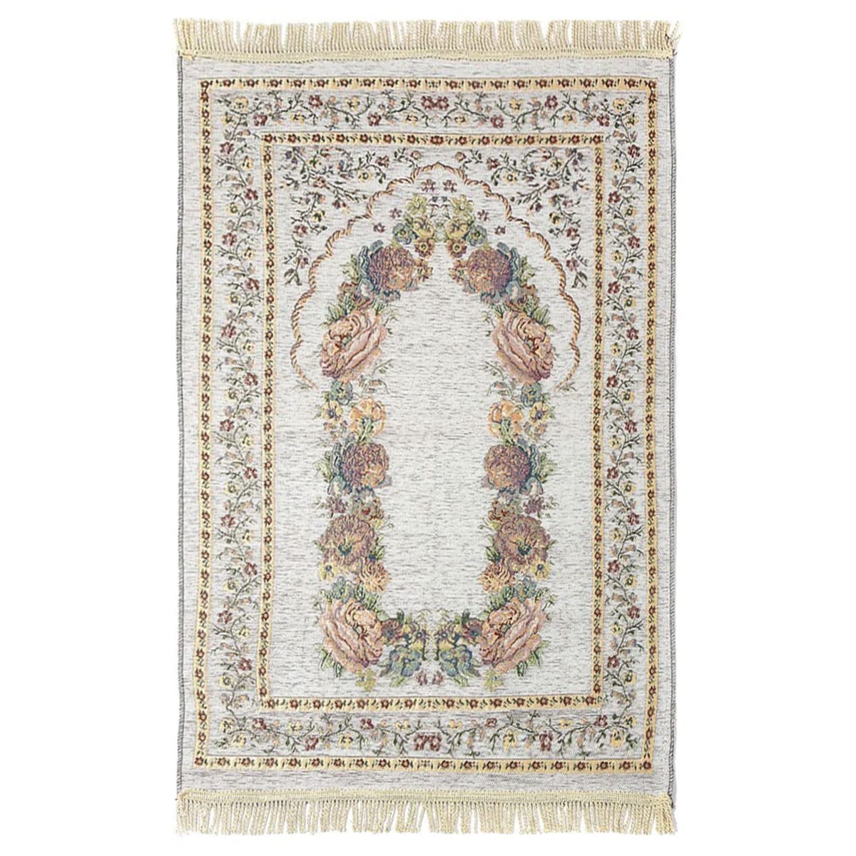 Muslim Prayer Rug, Floral Muslim Prayer Mat, Portable Prayer Blanket, Cotton Chenille Praying Rug | Janamaz | Sajadah | Ramadan Gift for Men Women. -White