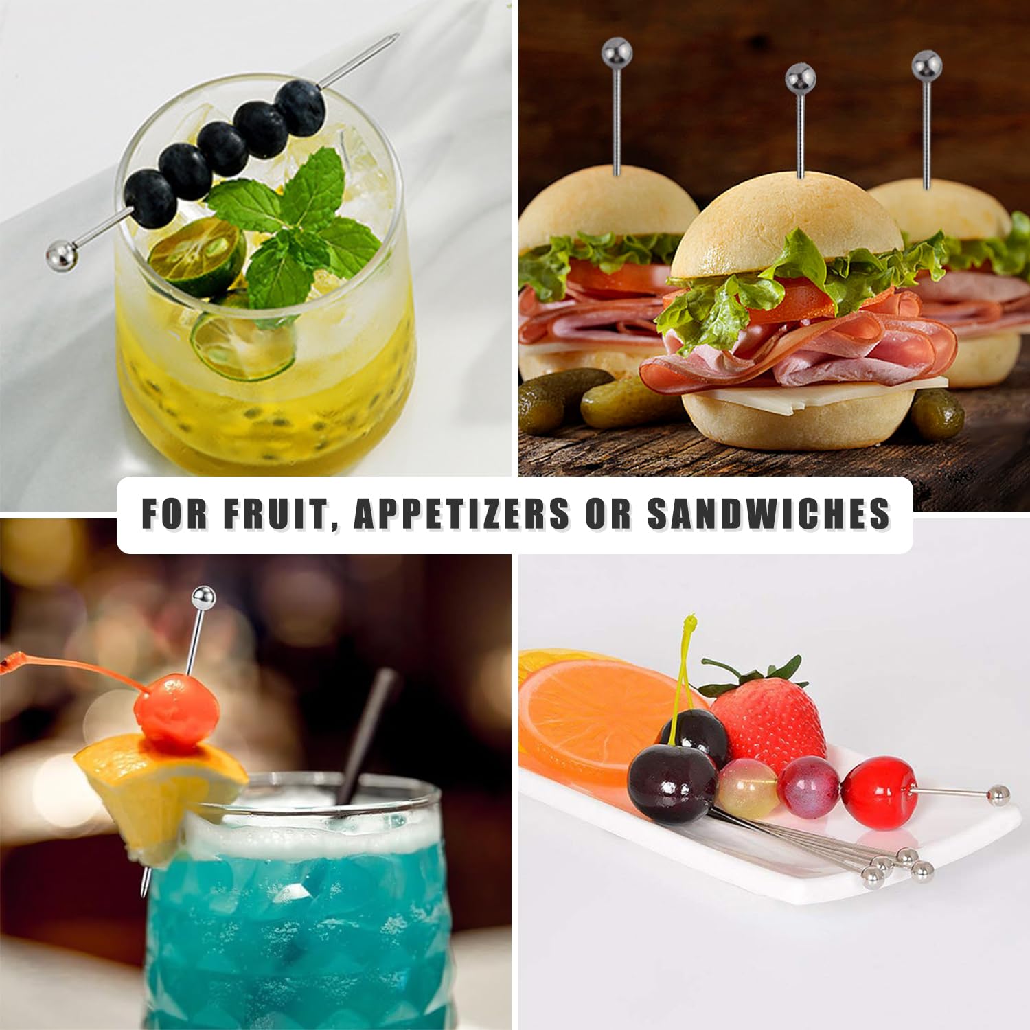 8 Stuzzicadenti Da Cocktail In Acciaio Inox A Forma Di Pipistrello (neri, 11cm) Per Olive, Frutta E Guarnizioni