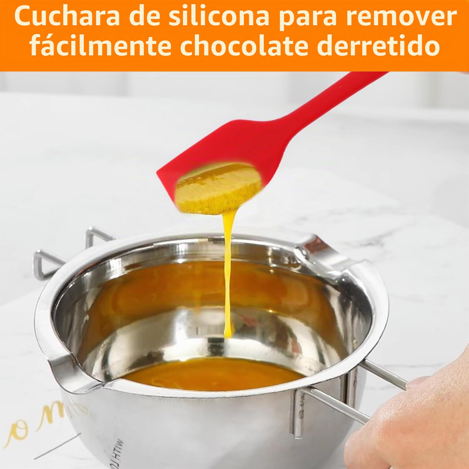 Cuenco para Derretir Chocolate 1000ml, Cazo Baño María 1L de Acero Inoxidable 304 con 2 Picos y Espátula, para Mantequilla, Azúcar, Queso, Caramelo, Velas