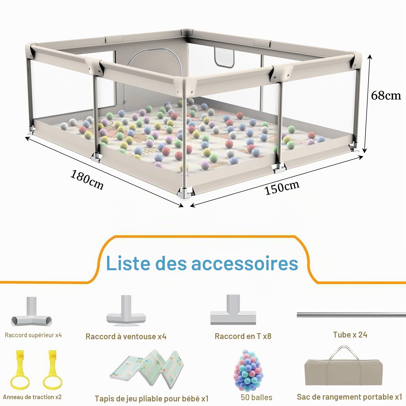 150x180cm Parc Bebe avec Tapis,50 Balles,Parc Pour Enfant,Pliable Parc Bébé en Tissu Oxford,Parc Pour Bébé XXL avec Matelas,Grand Parc De Jeux Bébé,Parc Pour Bébé Pour La Maison