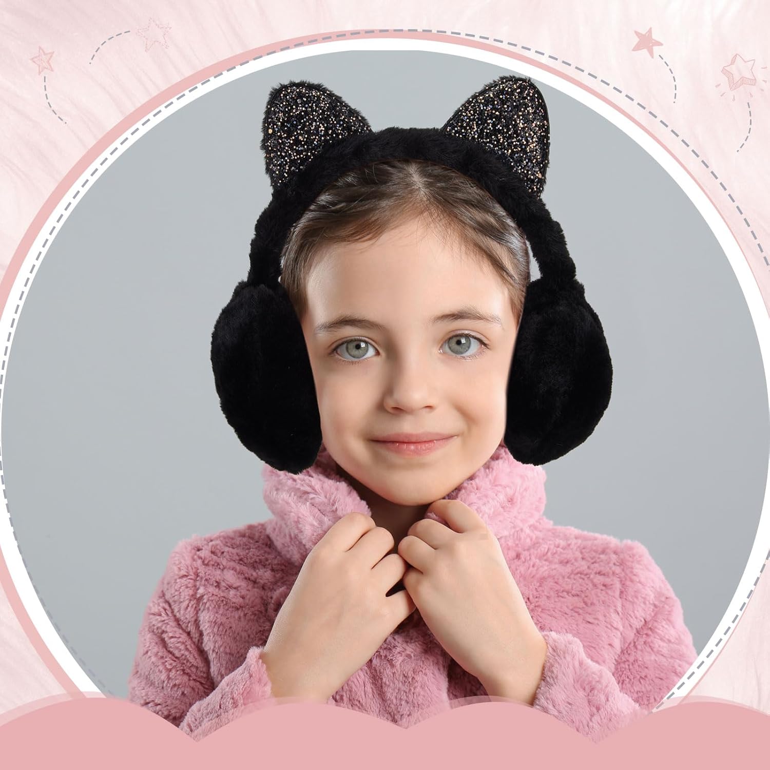 Henoyso 2 Pcs Cute Ear Muffs for Kids Adjustable Winter Warm Fluffy Cat Earmuffs for Girls Boys Children Outdoor - Image 3
