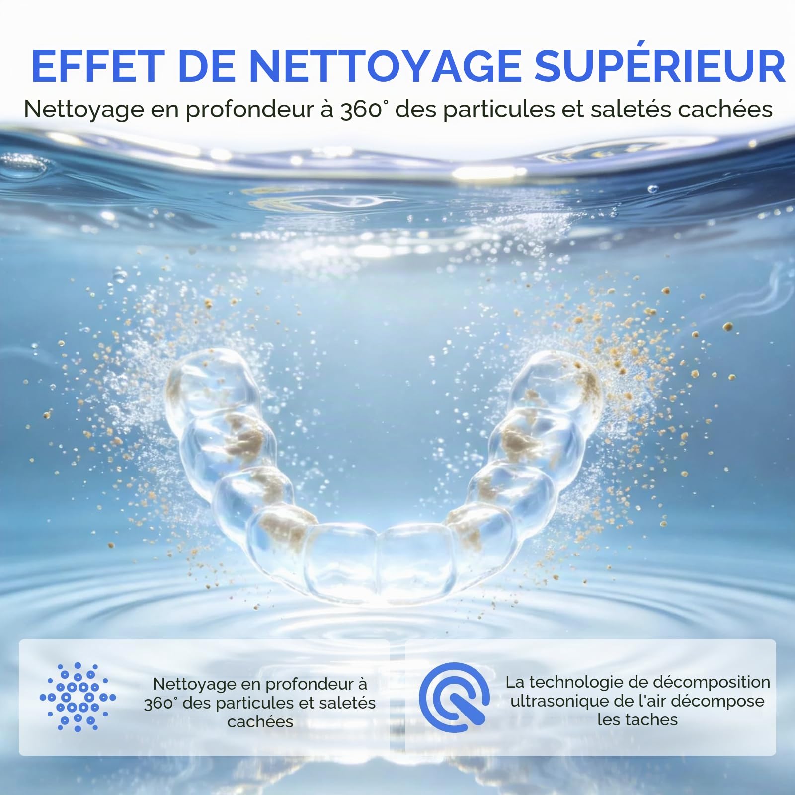 Nettoyeur Ultrasons 45000Hz Gouttière Dentaire 4 Lampes UV 200ml 4 Modes Nettoyage Prothèses Dentaires Bijoux Noir