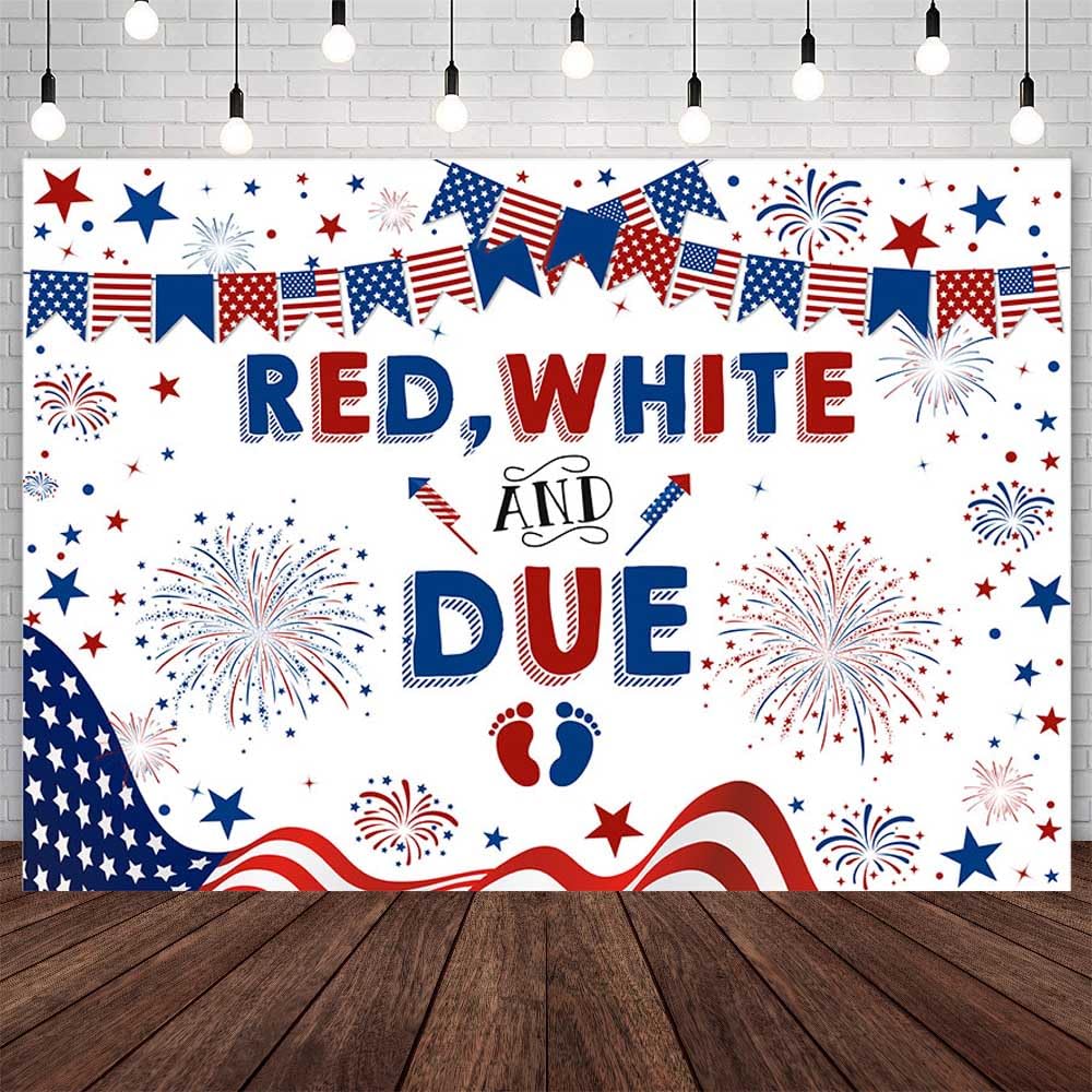 AIBIIN 8x6ft 4th of July Baby Shower Backdrop Red White and Due Photography Background Red White and Blue Independence Day Oh Baby Patriotic Baby