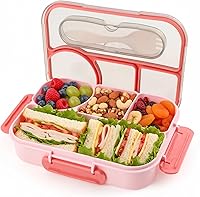 YANLIFY Pink Bento Box for Adults - 4 Compartments 1000ml Leakproof Drop-Proof Lunch Box BPA-Free Microwave Dishwasher Safe
