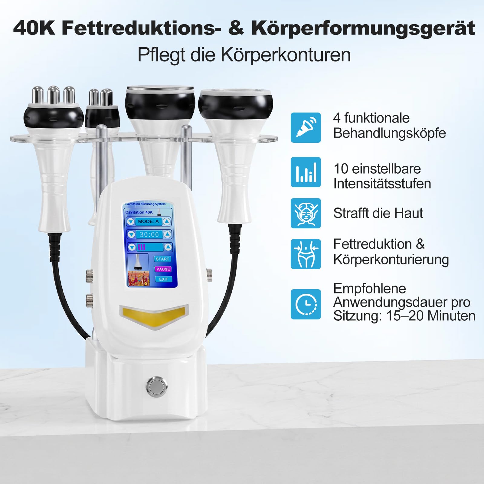 4-in-1 Massagegerät Kavitation Radiofrequenz Körper & Gesicht 40K | 4-in-1 mit Ultraschall-Kavitation & RF, strafft & modelliert Körper und Gesicht, professionelle Pflege für zu Hause.