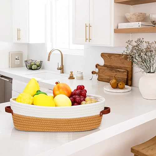 Miniatura 4 de Cesta organizadora de encimera de baño, cesta de almacenamiento tejida de cuerda de algodón, cesta decorativa de papel higiénico para baño,