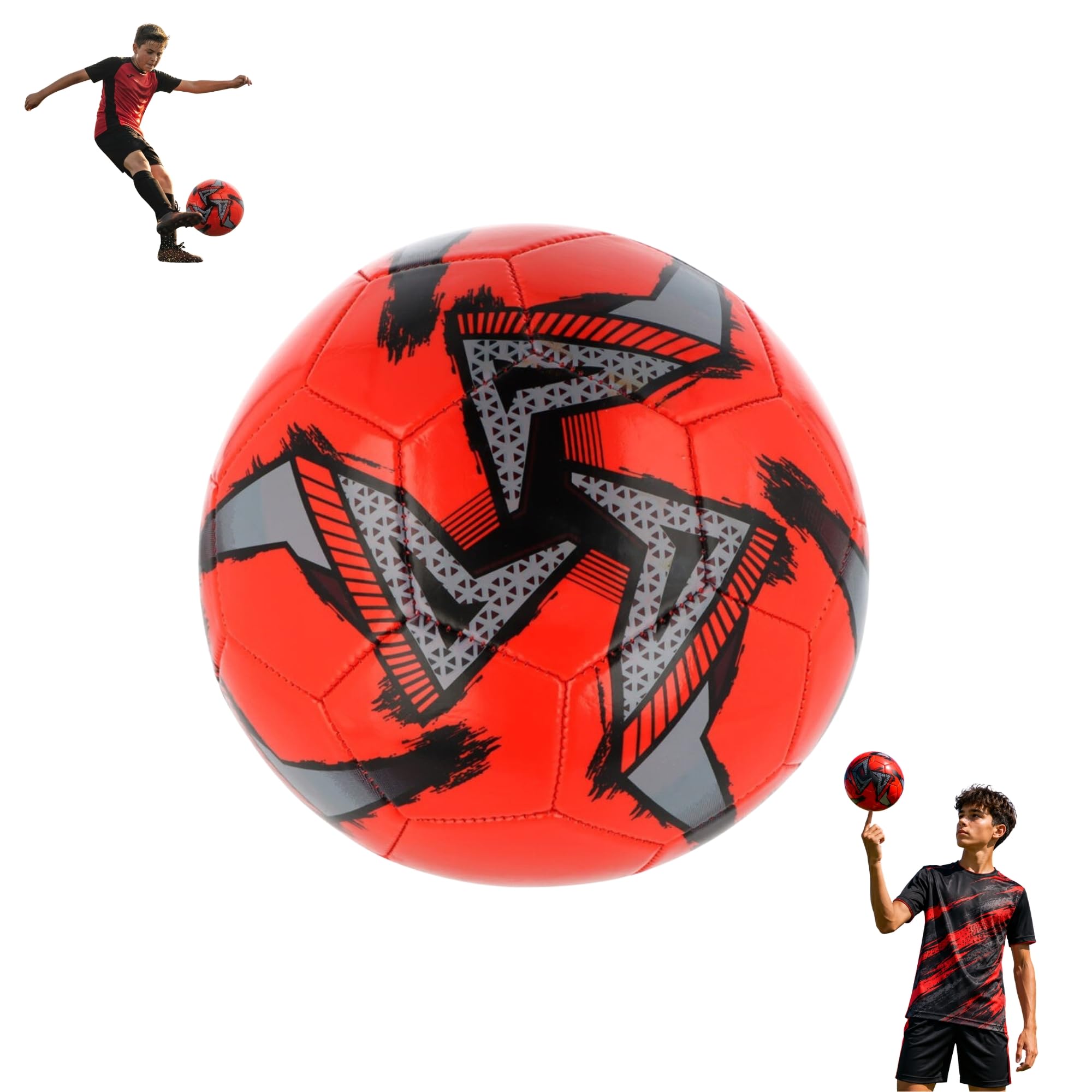 SRV Hub Red Size 5 Football, 32 Panel Soccer Ball, Ready to Play, Outdoor Training Match Football for Teens & Adults, School PE, Garden Games & Sports Practice