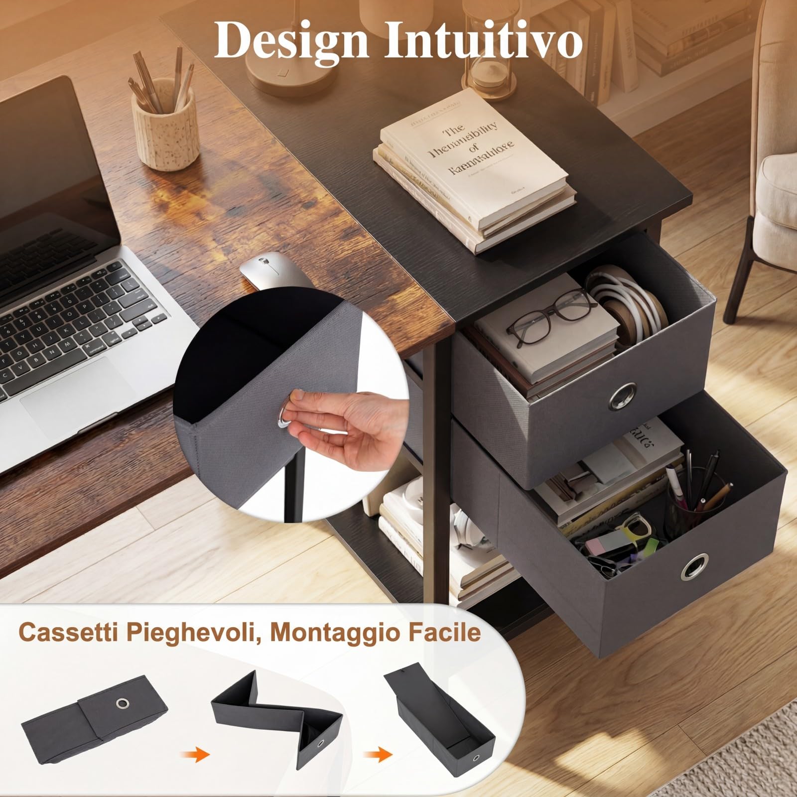 COSTWAY Scrivania per Computer, 120 x 60 x 75 cm, Scrivania Ufficio con 2 Cassetti e Ripiano, Tavolo Postazione di Lavoro, Studio e Lettura, Scrittoio Salvasapzio in Legno e Metallo (Marrone)