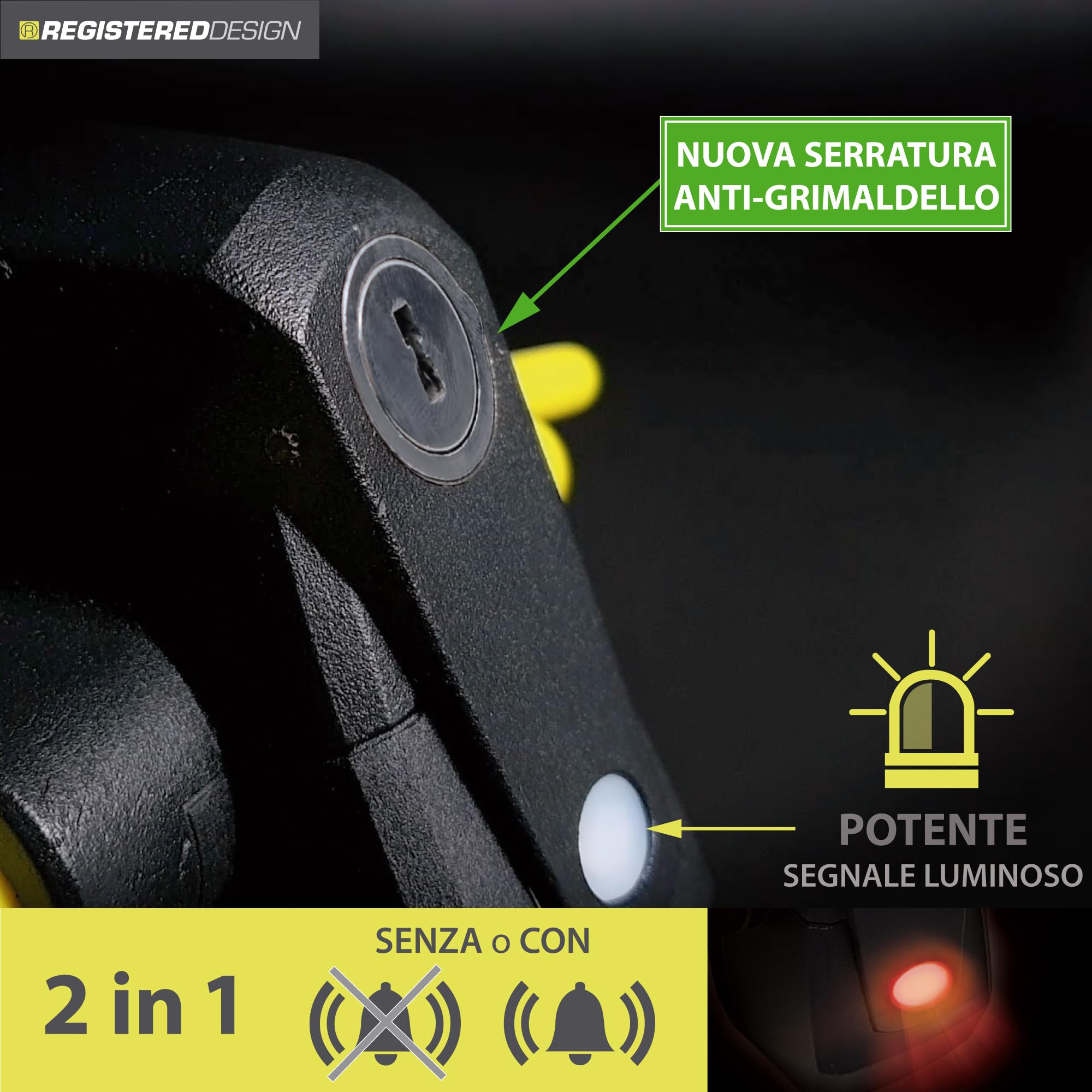 ARTAGO 870 Antifurto Auto Alta Gamma, Blocca Sterzo 2en1, Allarme Intelligente 120dB LED Notte, Bloccasterzo Meccanico Sonoro
