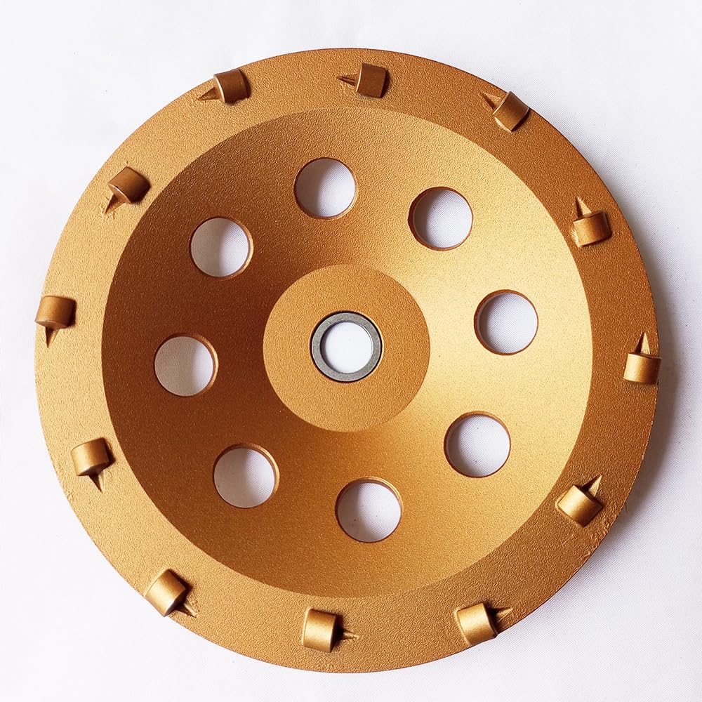 Muela abrasiva PCD de 7 pulgadas para quitar revestimiento de superficie de suelo de hormigón epoxi | 12 segmentos para pintura de masilla de pegamento con eje sin rosca de 22,23 mm