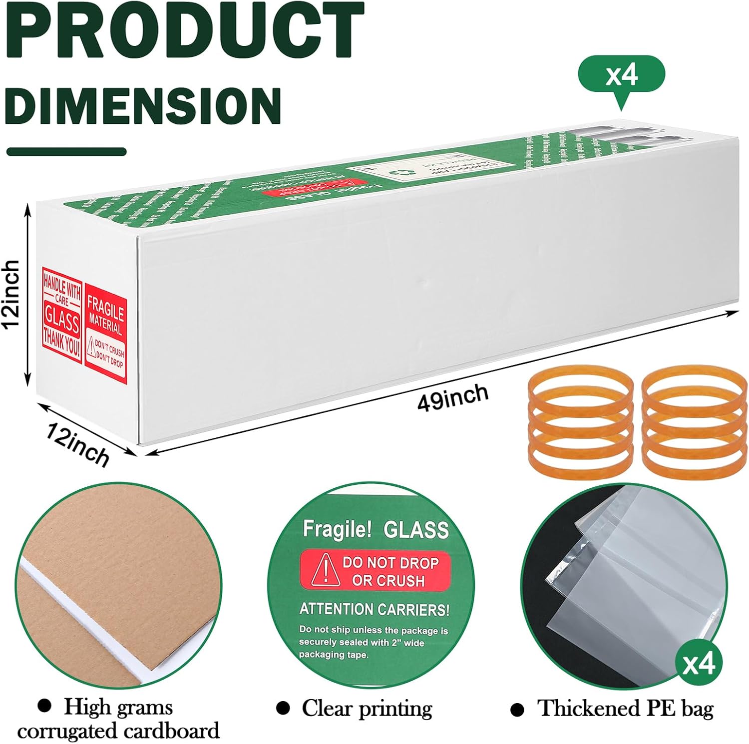 Feifeiya 4 Sets 49 x 12 Inch Recycling Box for Straight Lamps with Bags Straight Lamps Recycling Storage Bin Box that Holds up to 61 x T12 Tube Lights or 132 x T8 Fluorescent Tubes
