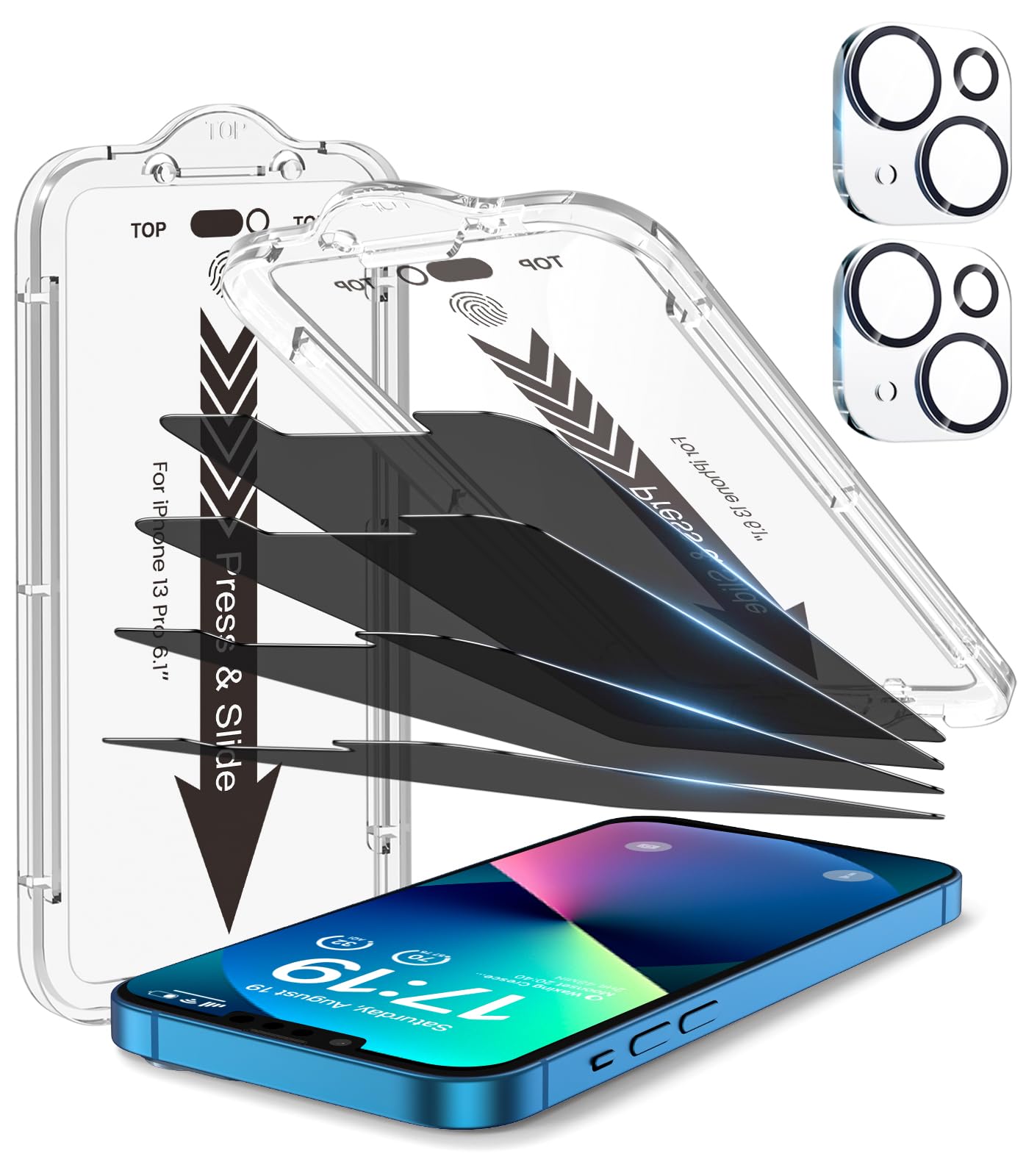 - 4+2 Pack for iPhone 13 Privacy Screen Protector[6.1 inches] With Camera Lens Protector, [Drop Protection] 9H Hardness Full Coverage Anti-Spy Tempered Glass Film, Easy to install | True 28°Anti Spy, Glass Privacy Screen, Tempered, Longest Durable