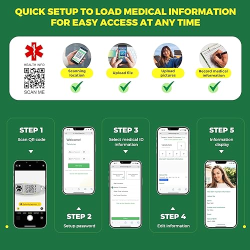 Miniatura 5 de Pulseras médicas mejoradas para hombres y mujeres con código QR, pulseras de identificación de alerta médica, pulsera de acero de titanio que se