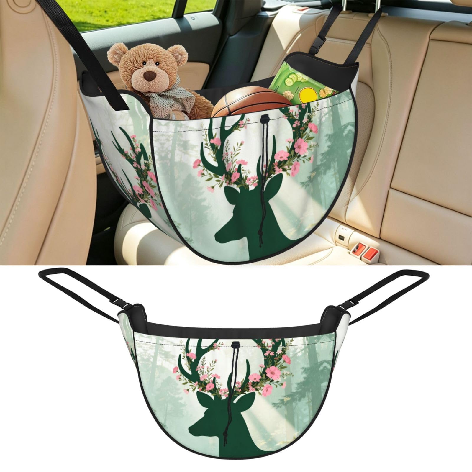 Cntdbu Black Flower Crown Car Seat Organizer-Backseat Storage Bag For Travel
