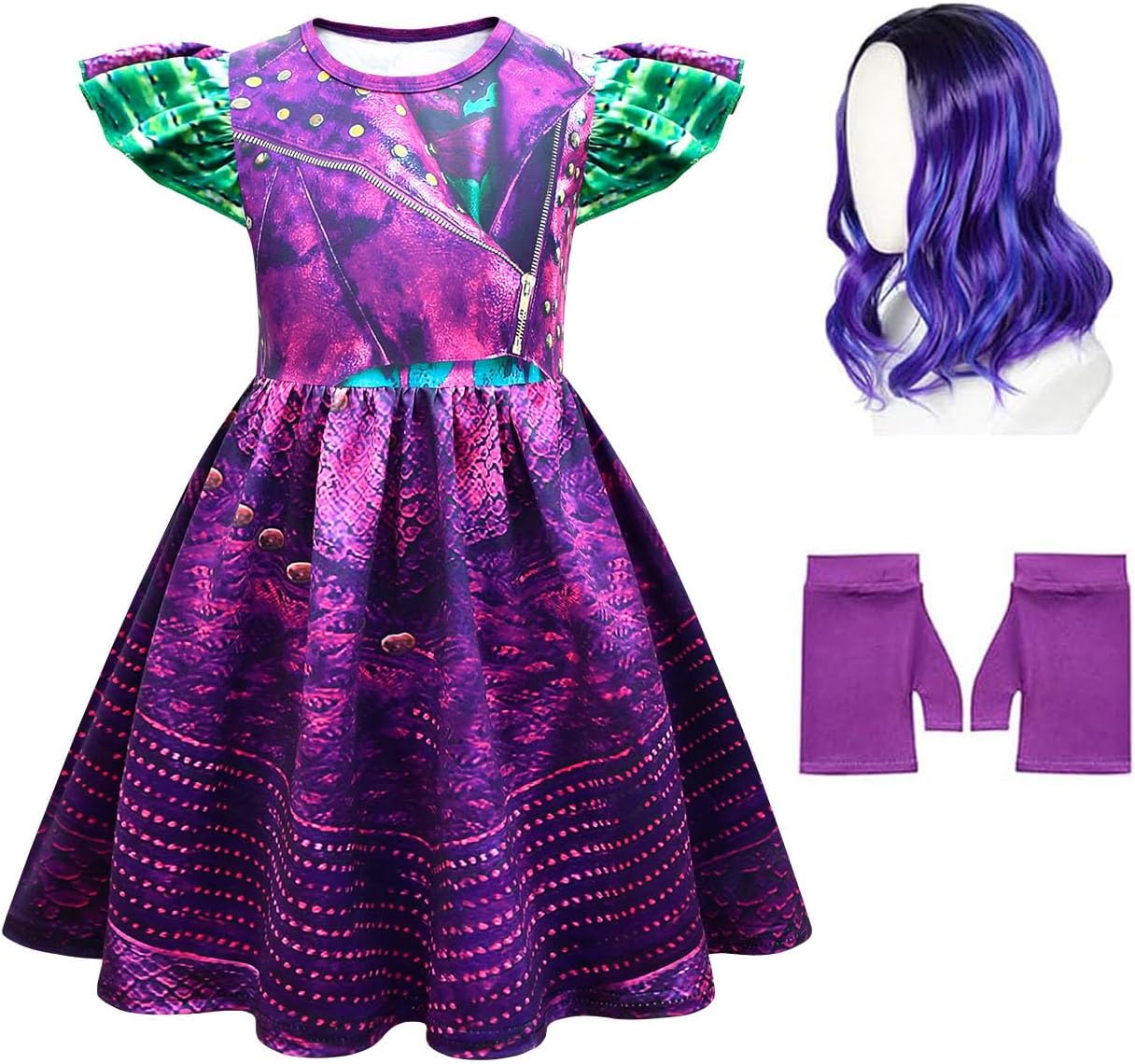 Princess Costume Dress for Girls Halloween Cosplay Outfits with Wig and Gloves4-10Y