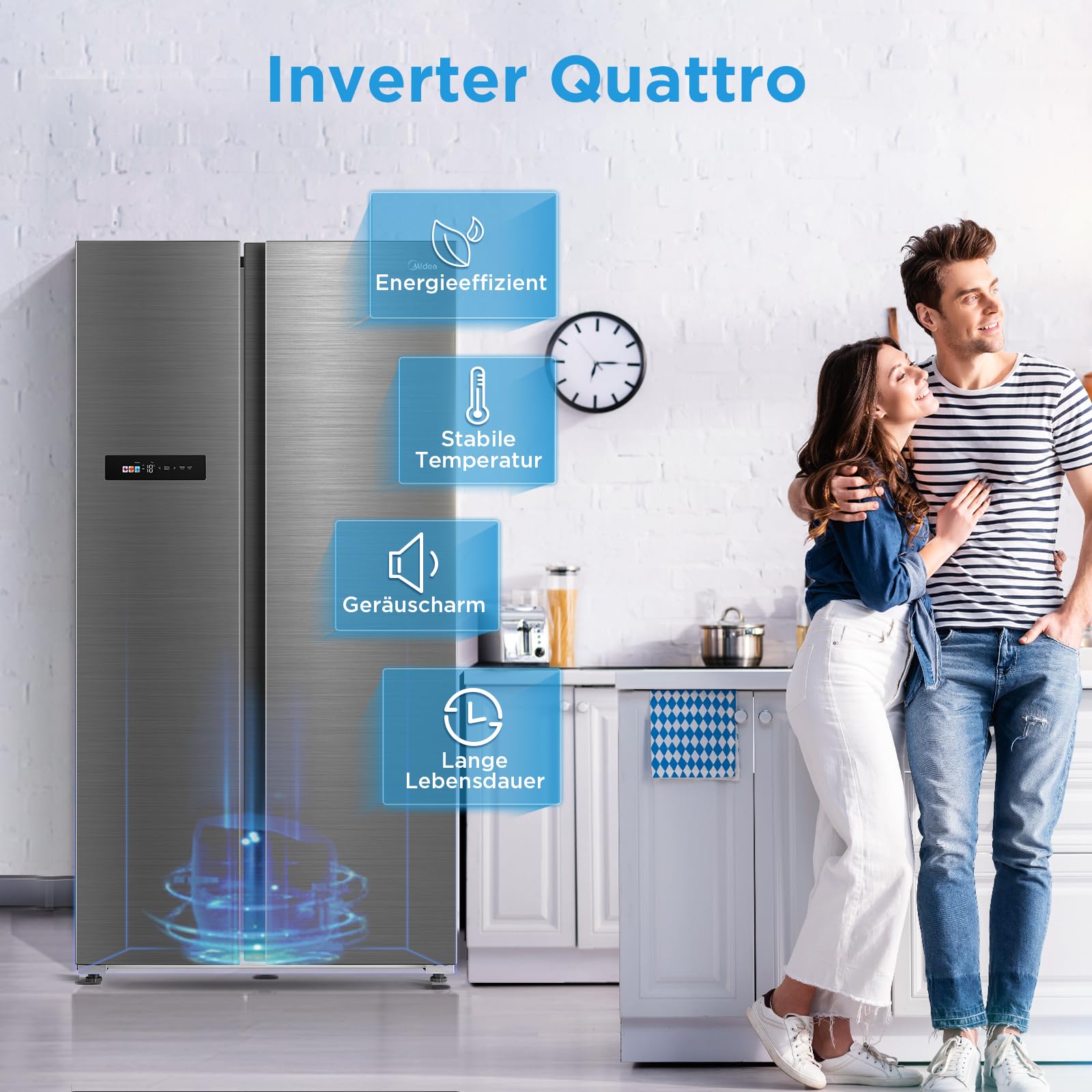 Midea Side-by-Side Kühl-Gefrierkombination 592 L No Frost WiFi-Steuerung Inverter-Kompressor 37 dB 212 kWh/Jahr 177,5 cm Multi-Air-Flow Humidity Control SuperCool MDRS791MIC46