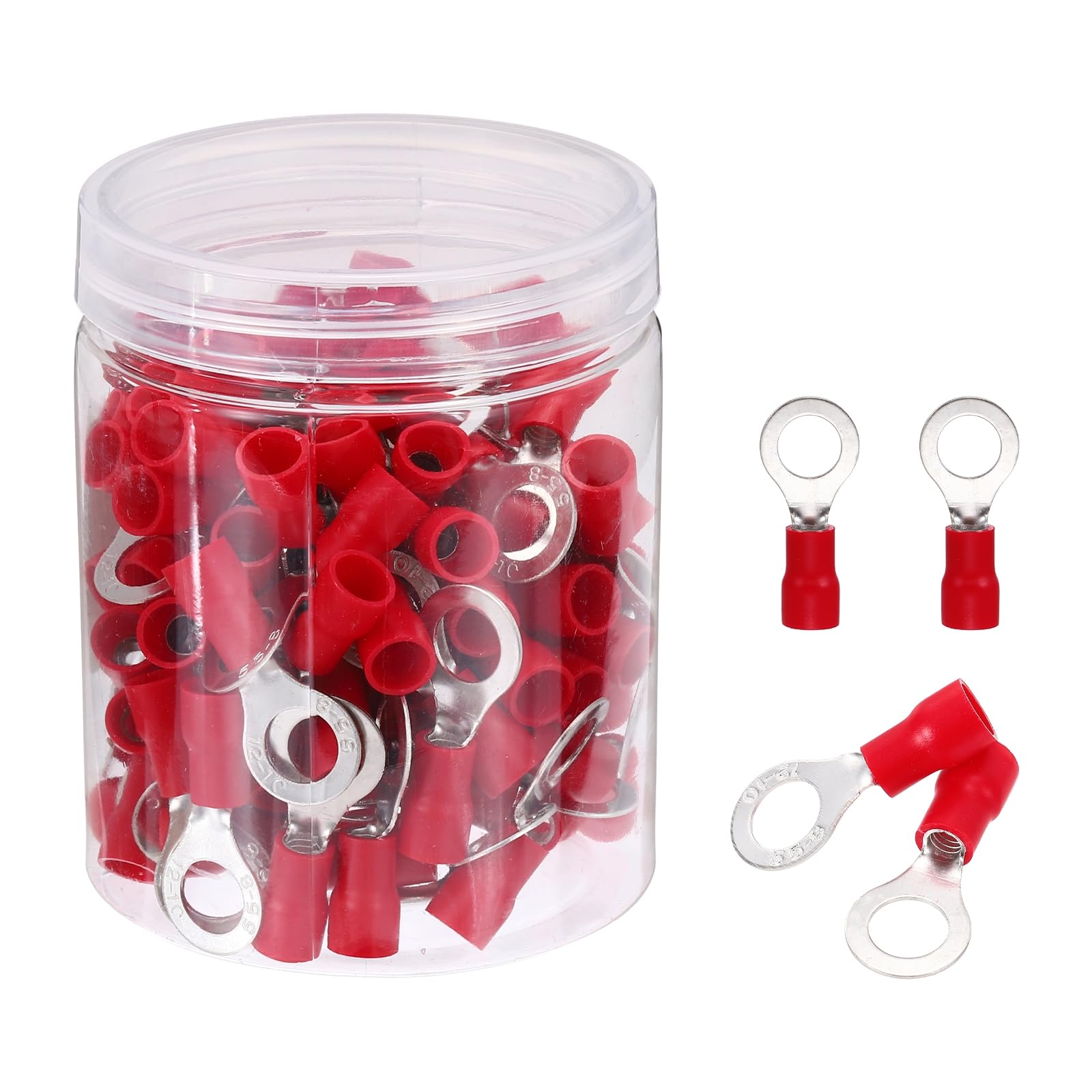 sourcing map 100Pcs Insulated Ring Terminal RV5.5-8 Battery Lugs 12-10AWG Electrical Crimp Terminals Eyelet Wire Connectors for Industrial, Electrical Wiring, Red