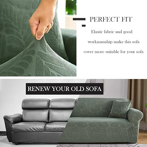 Miniatura 4 de Qubjus Funda de sofá de jacquard elástica, funda suave para sofá de dos plazas, protector de muebles lavable con espumas antideslizantes y una funda