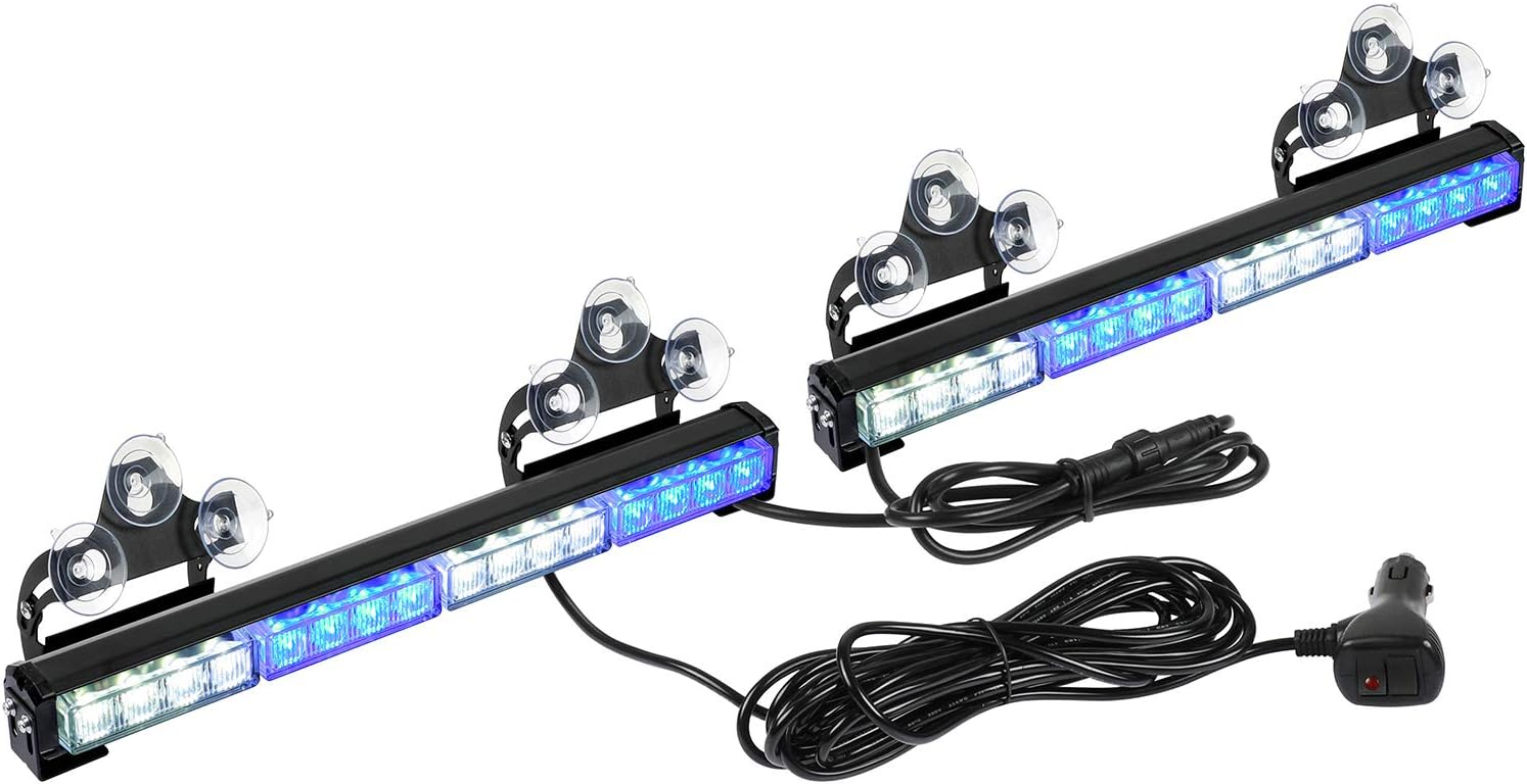 ASPL 2x16.8 inch Emergency Flashing LED Traffic Advisor Strobe Light Bar 32LED 26 Flash Patterns Interior Safety Warning Lights (Blue/White)