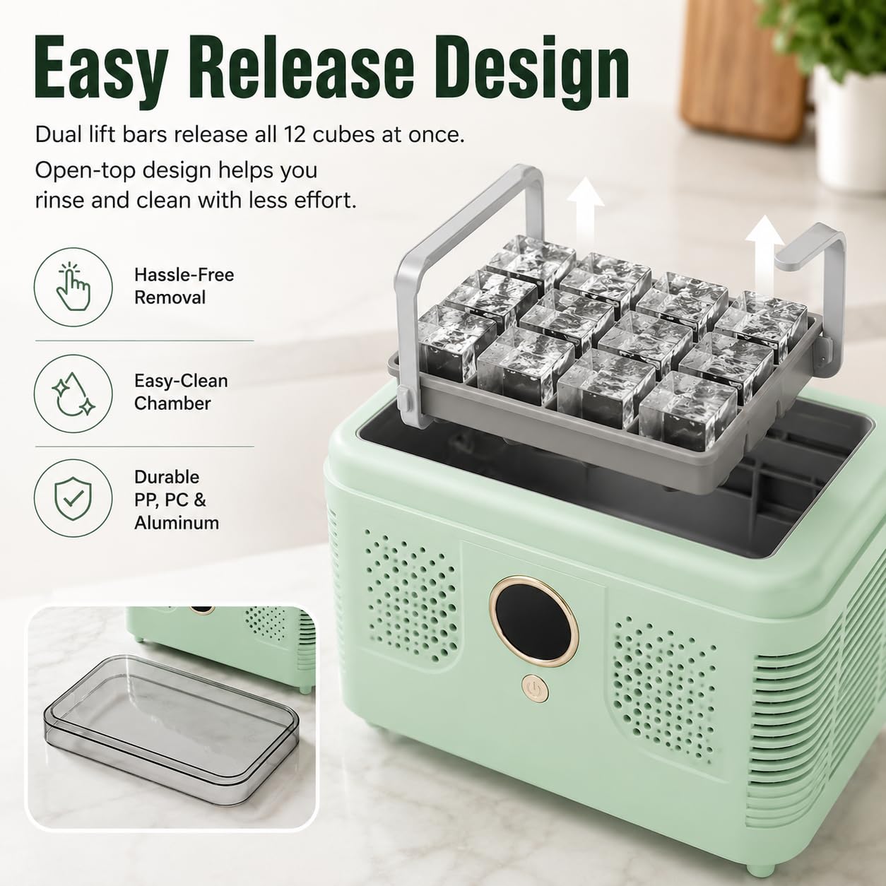 Máquina para hacer cubitos de hielo portátil con doble potencia, mini máquina para hacer hielo para automóvil de 12 V CC, hace 12 cubitos en 15 minutos, para cocina casera, viajes, cam white 12 cubes