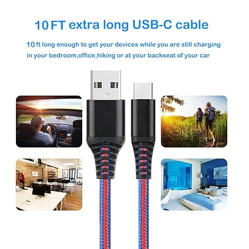 Miniatura 6 de Cable de carga rápida USB A a tipo C, paquete de 2 cables de carga rápida de 10 pies de largo para Motorola Moto G10 G9 G8 G7 G