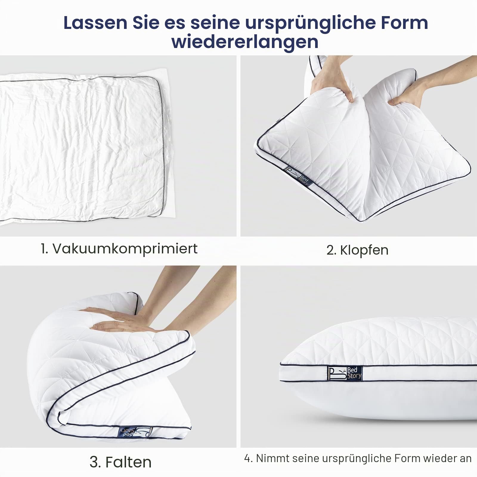 BedStory Anti-Milben-Kopfkissen, niedrige Füllung, hypoallergene Mikrofaser, Hotelqualität, flauschig und atmungsaktiv, 50 x 70 cm, 2 Stück, geeignet für Seiten- und Rückenliegen