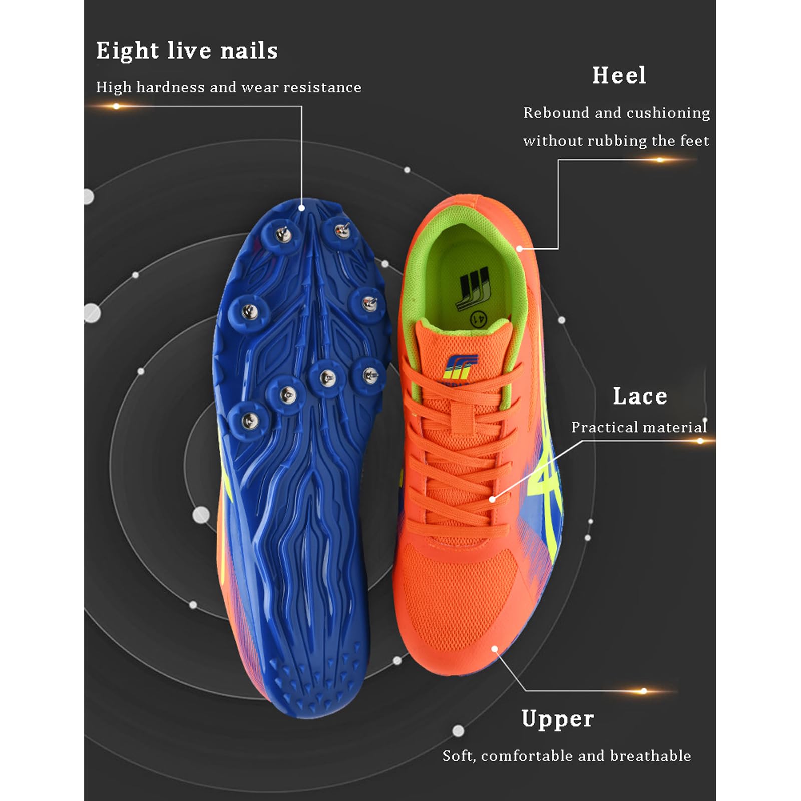 Scarpe di Atletica Leggera 8 Chiodi Unisex Chiodate Scarpe Scarpe per Atletica Leggero Antiscivolo Atletica Spikes Scarpe Sneakers Comode Scarpe Traspiranti Junior Sprint Spikes Salto in Lungo