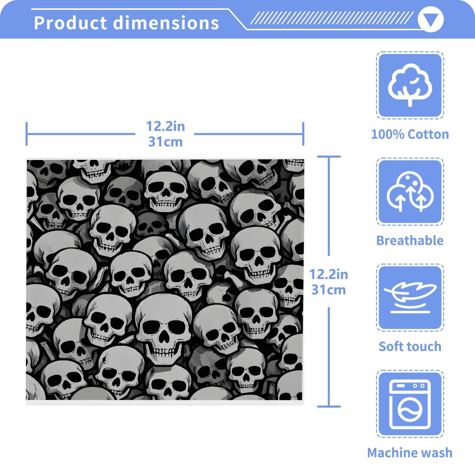 ALAZA Wash Cloth Set 100% Cotton Fingertip Towels Face Cloths Sets Skull Gray Highly Absorbent Soft Feel Set of 2